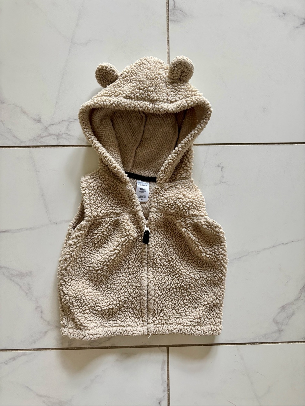 Carter's Teddy Sherpa Hooded Vest in Beige